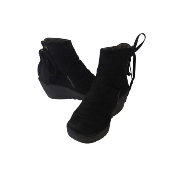 Fly London Yama Back Suede Wedge Ankle Lace Up Booties Size 37 - Picture 2 of 9